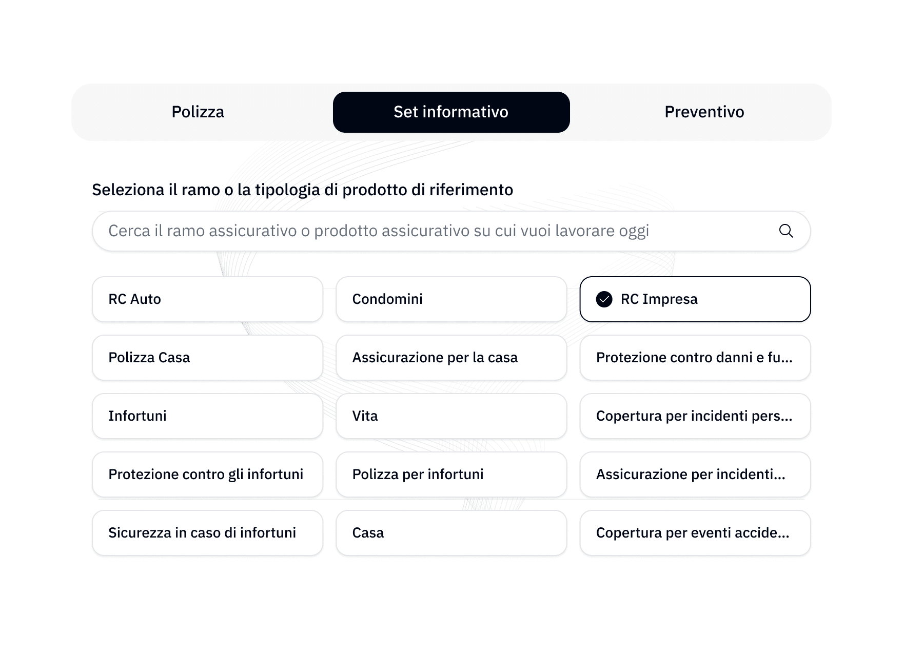 Il database di prodotti assicurativi a tua disposizione