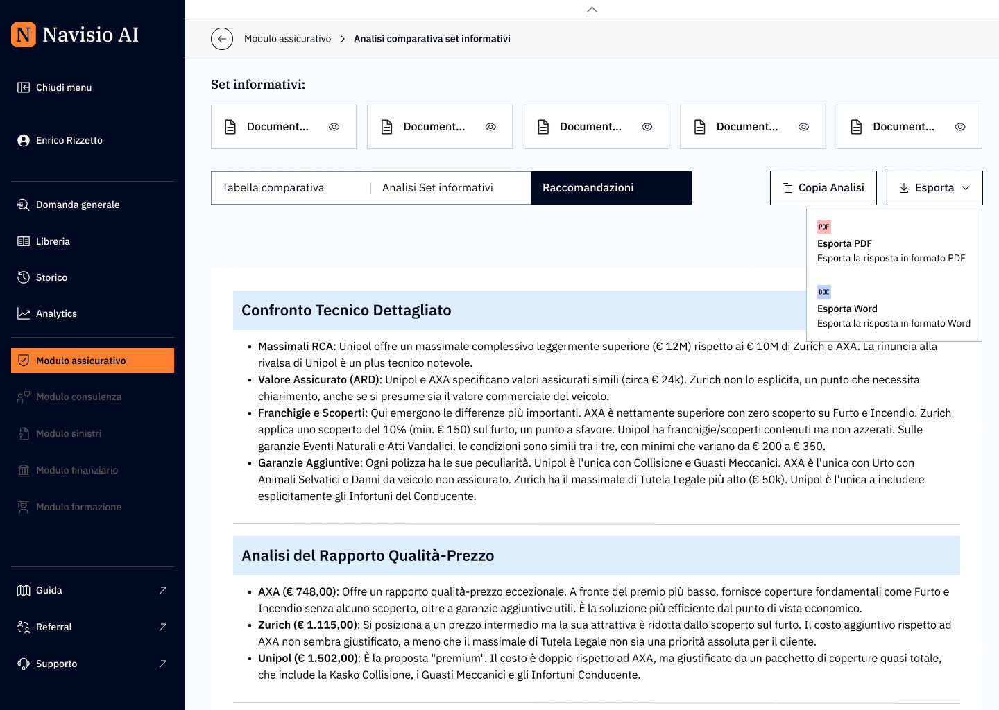 Results comparison screen Results comparison screen